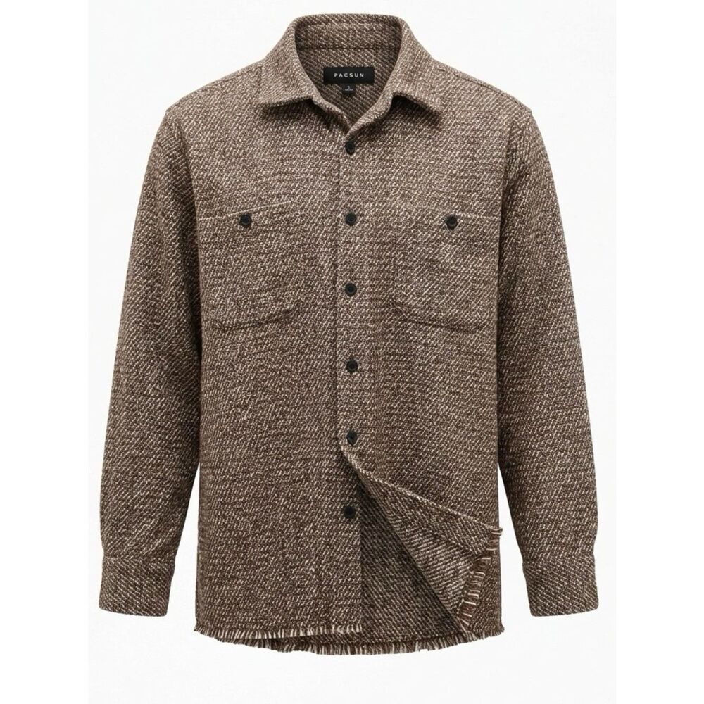 PacSun Brown Tweed Shacket with Chest Pockets